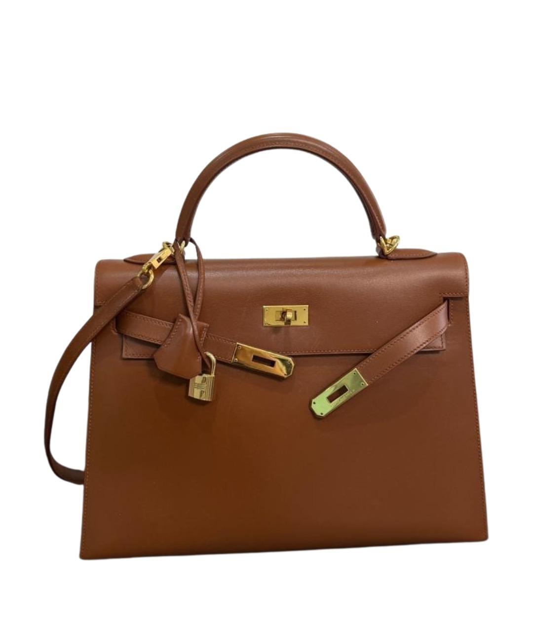 HERMES Коричневая кожаная сумка с короткими ручками, фото 1