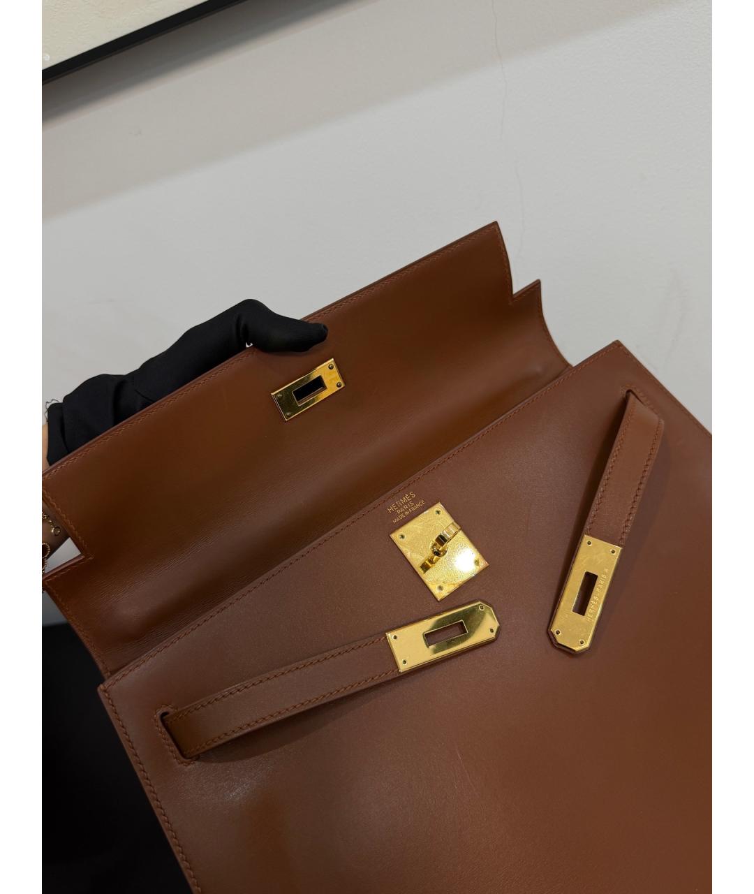 HERMES Коричневая кожаная сумка с короткими ручками, фото 8