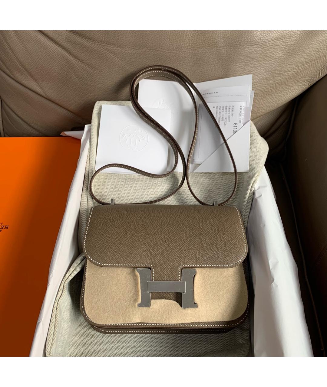 HERMES Бежевая кожаная сумка через плечо, фото 6