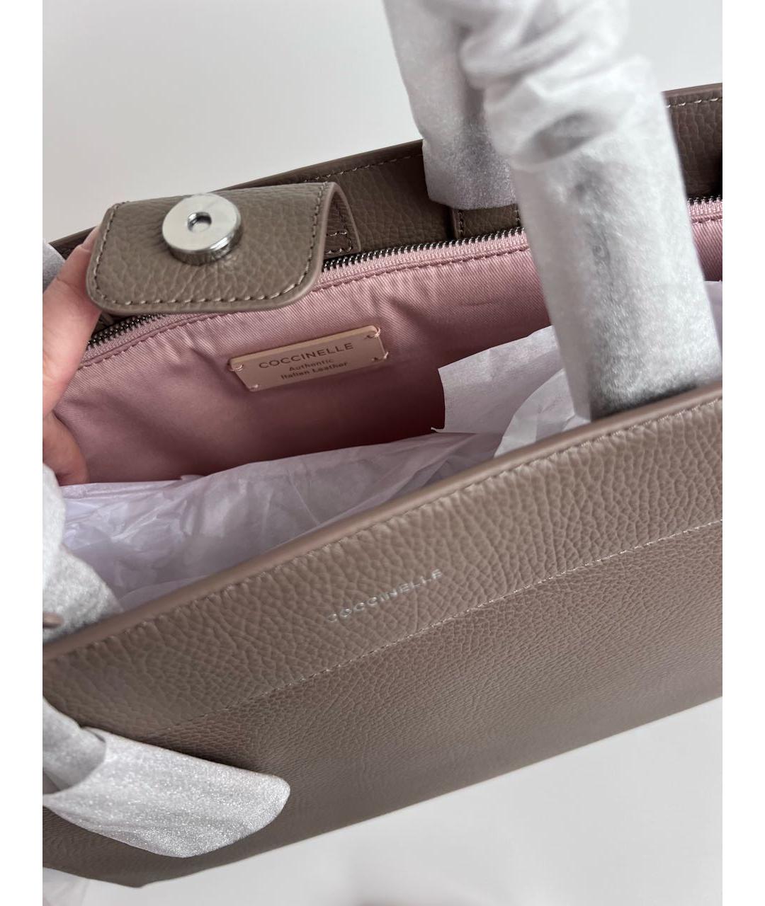 COCCINELLE Бежевая кожаная сумка с короткими ручками, фото 4