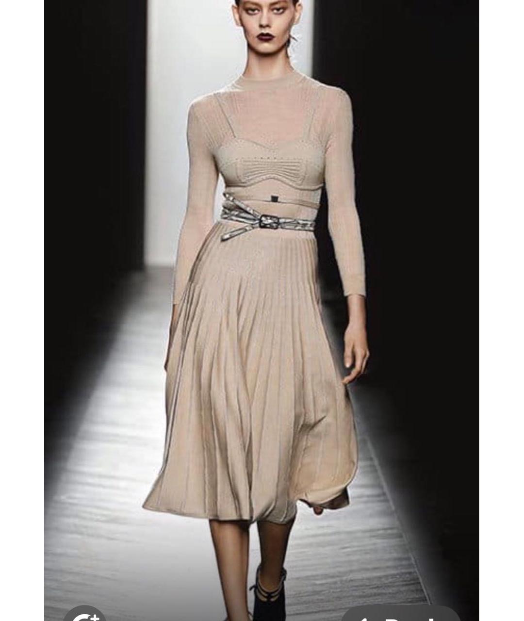 BOTTEGA VENETA Бежевое шерстяное повседневное платье, фото 4