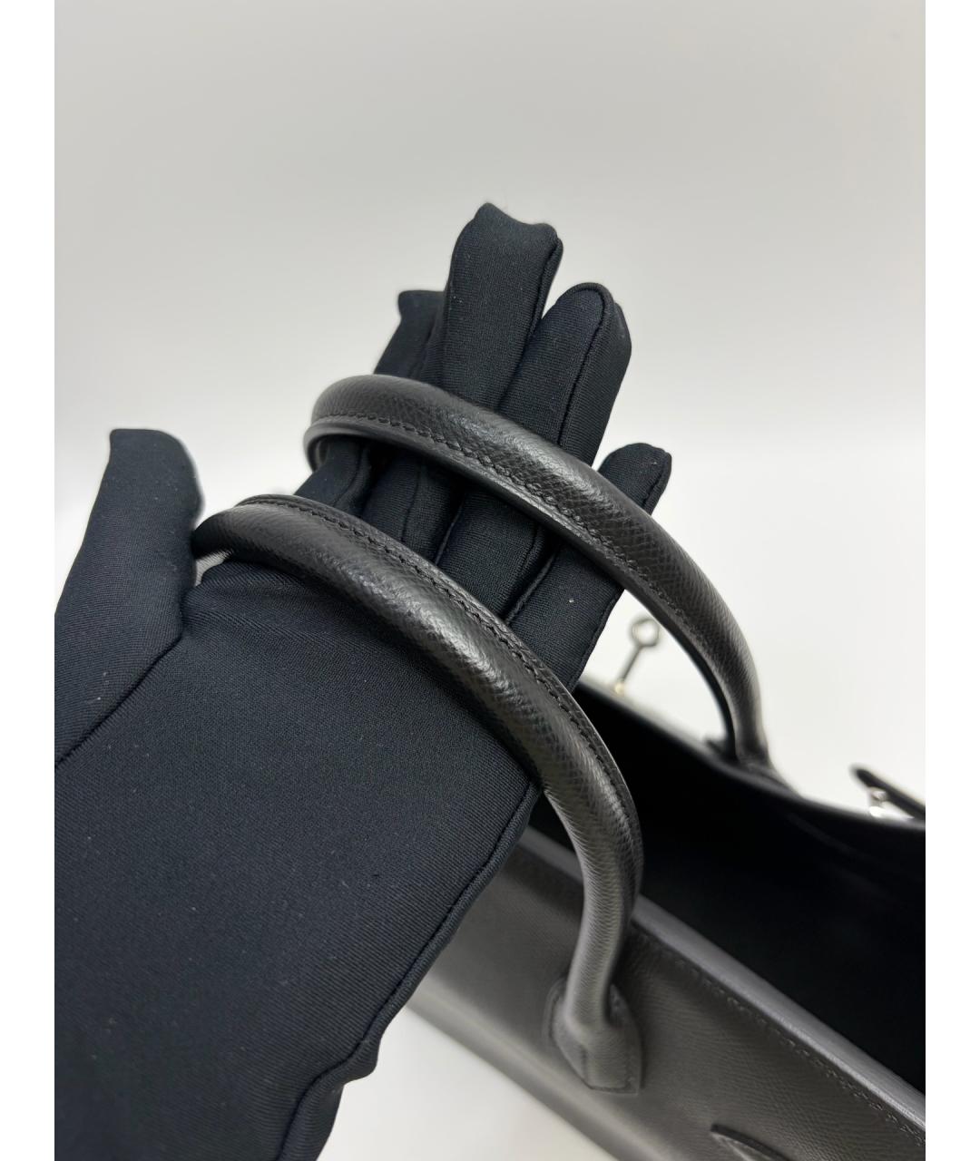 HERMES Черная кожаная сумка с короткими ручками, фото 9