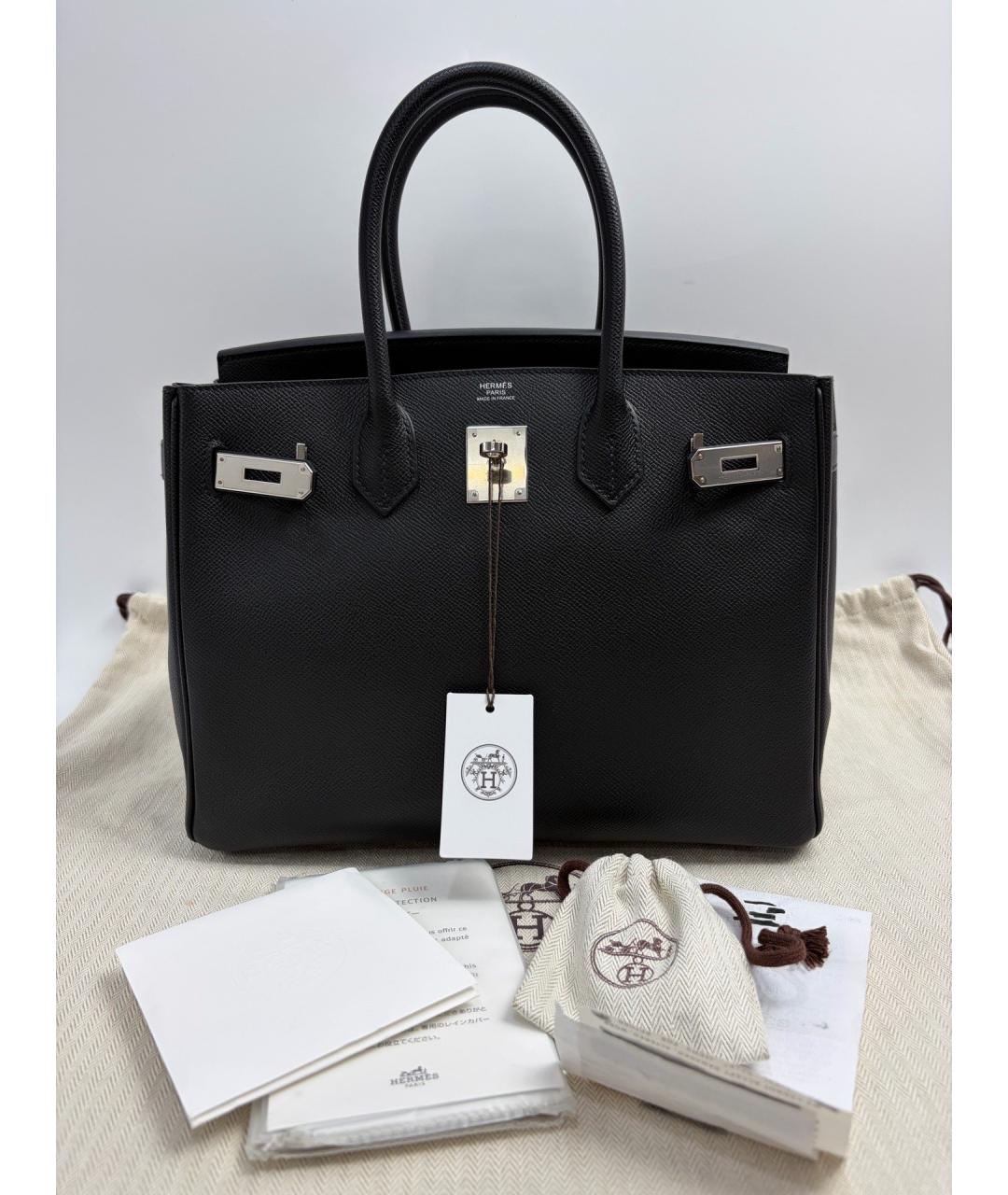 HERMES Черная кожаная сумка с короткими ручками, фото 10