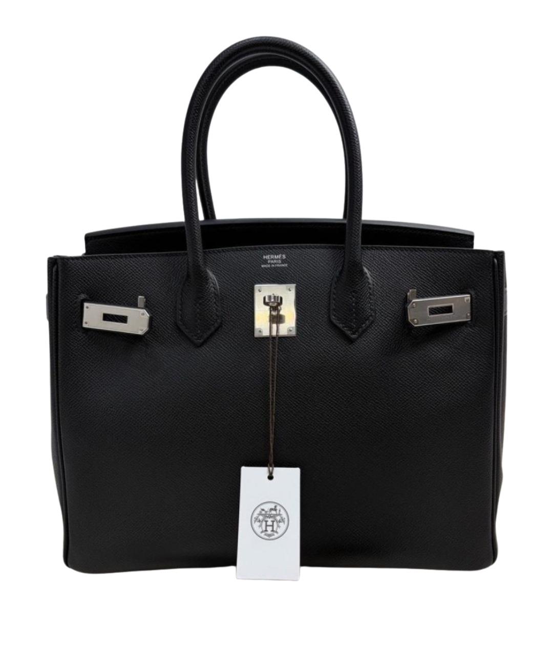 HERMES Черная кожаная сумка с короткими ручками, фото 1