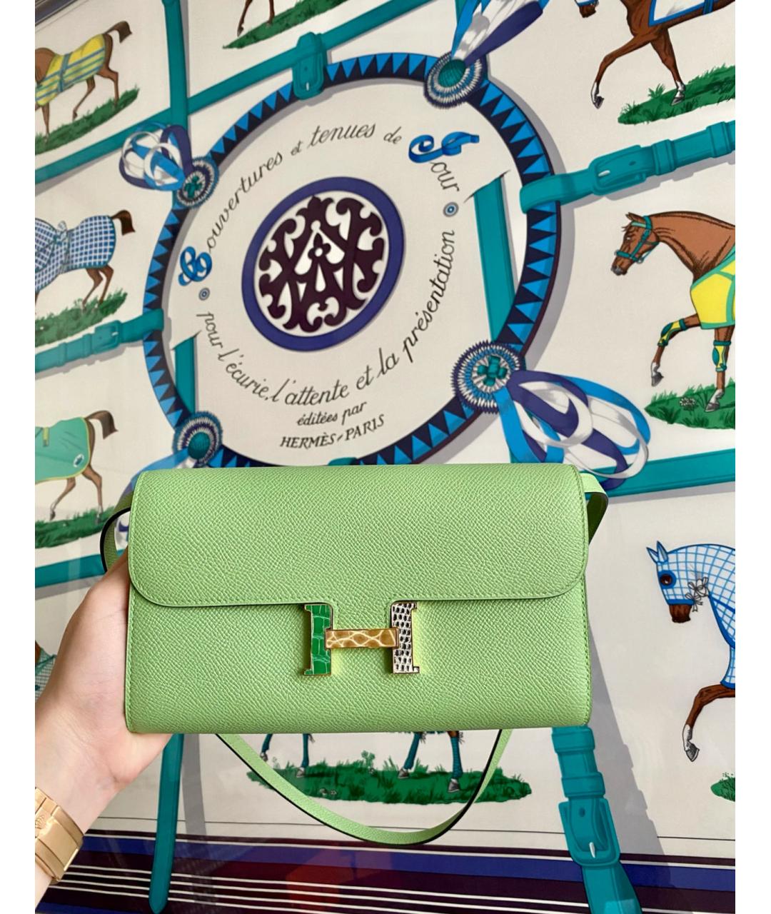 HERMES Зеленая кожаная сумка через плечо, фото 3