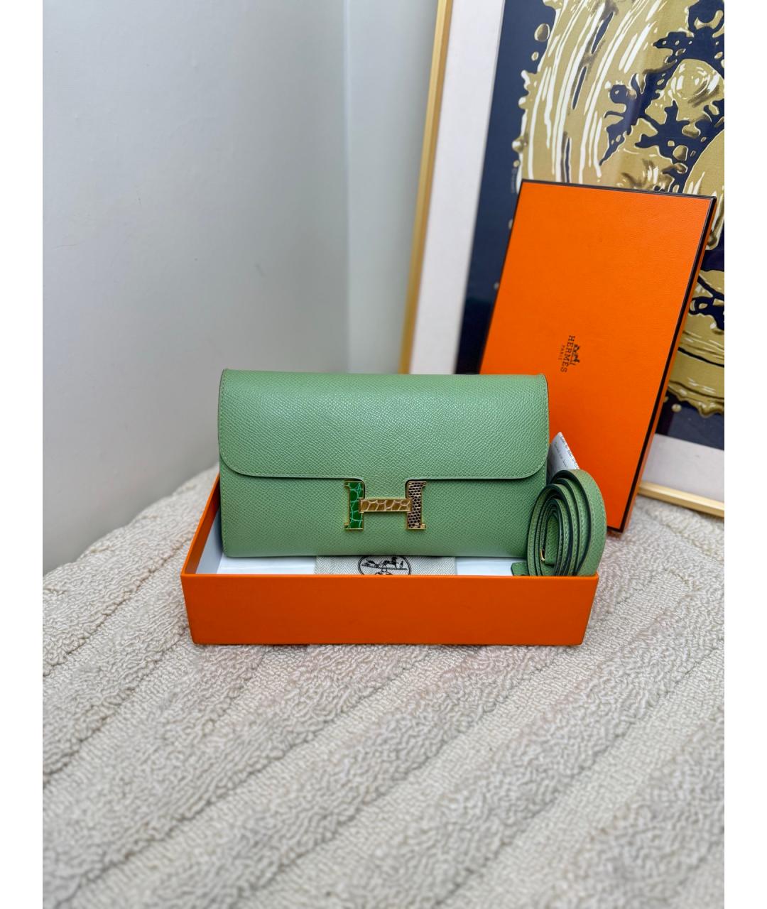 HERMES Зеленая кожаная сумка через плечо, фото 5