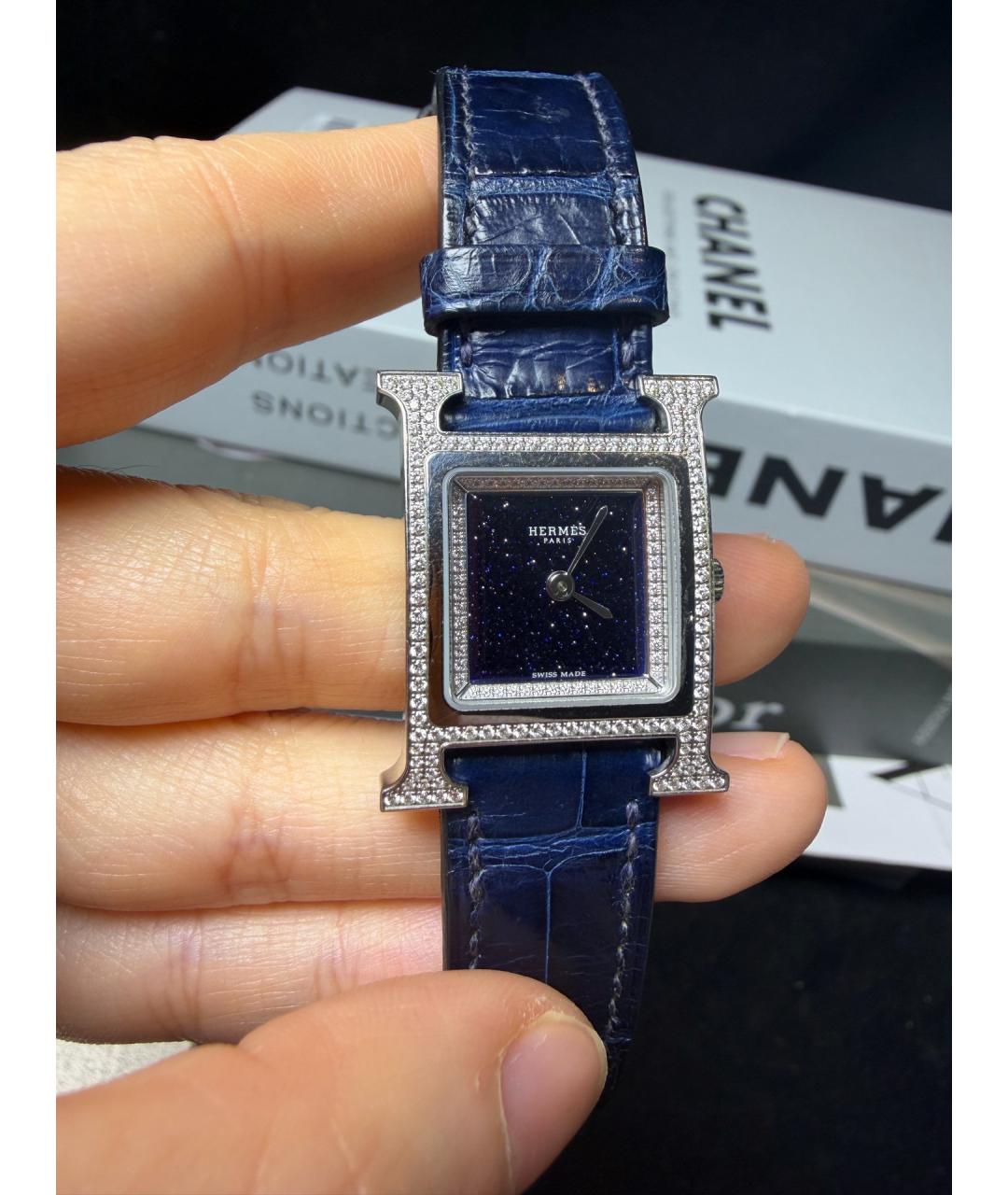 HERMES Черные металлические часы, фото 8