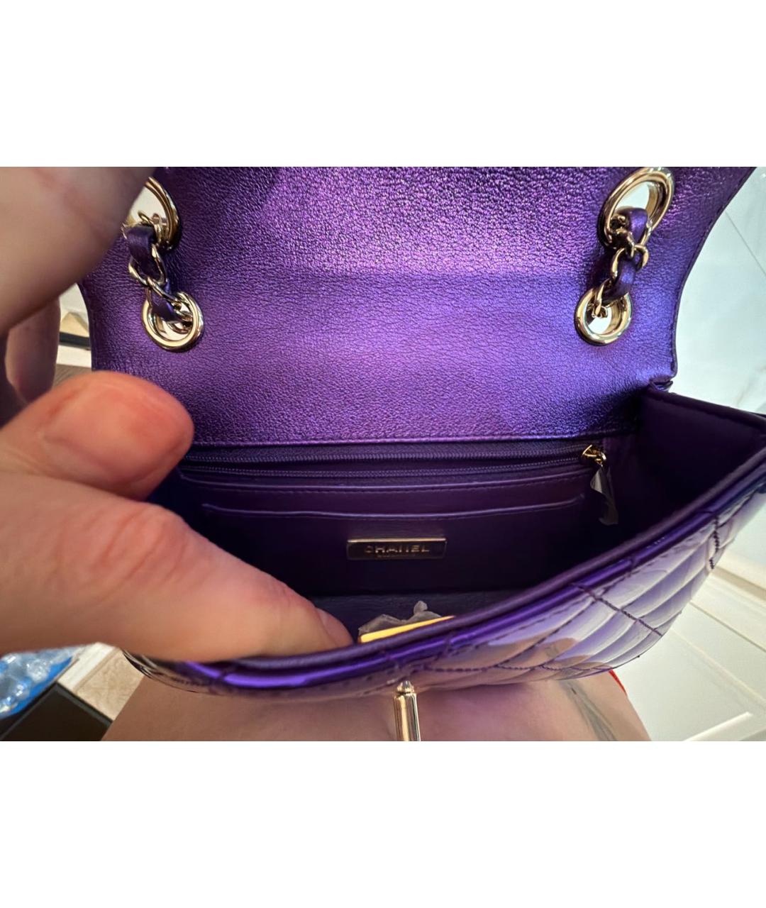 CHANEL Фиолетовая сумка через плечо из лакированной кожи, фото 6