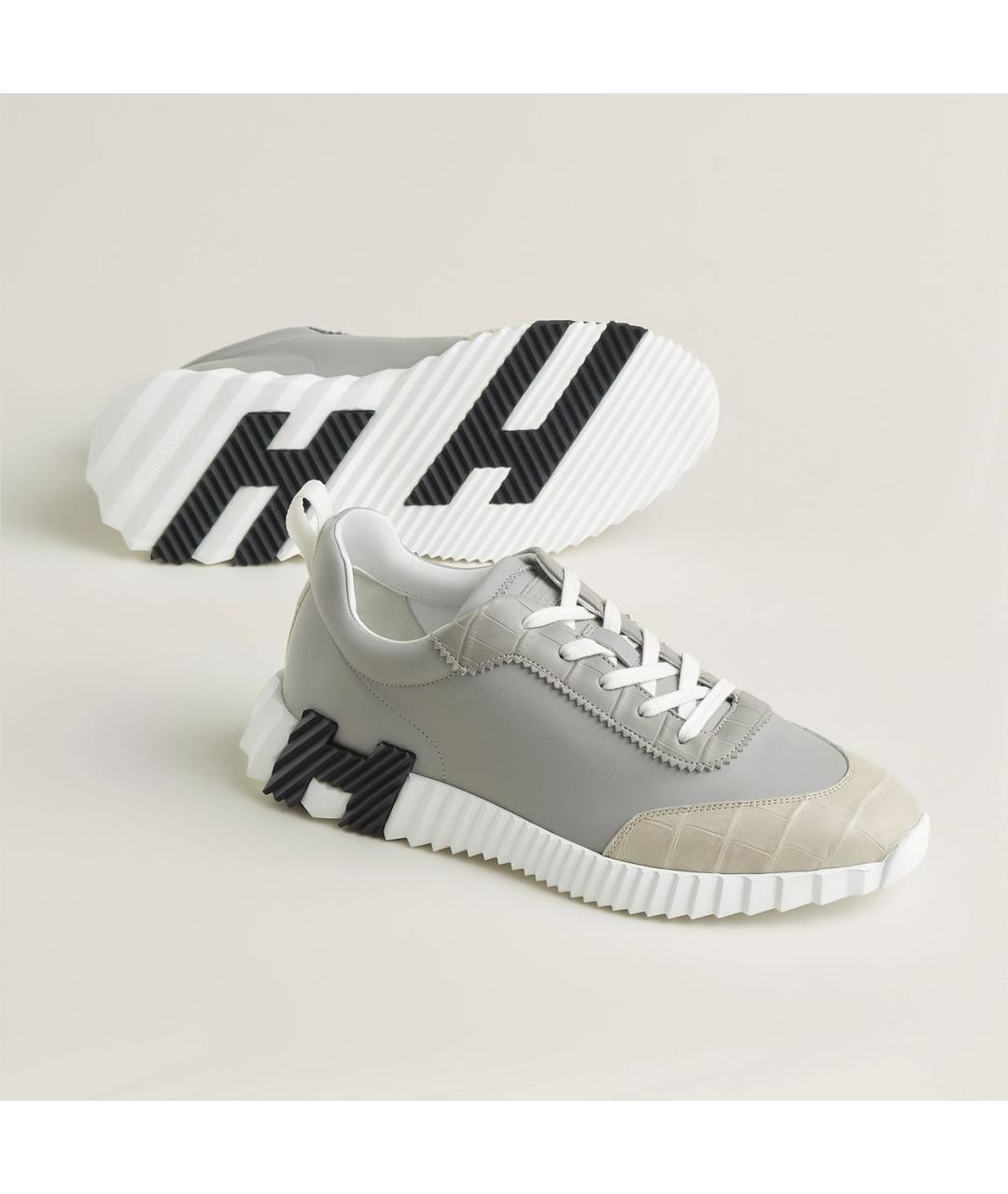 HERMES Серые низкие кроссовки / кеды из экзотической кожи, фото 2