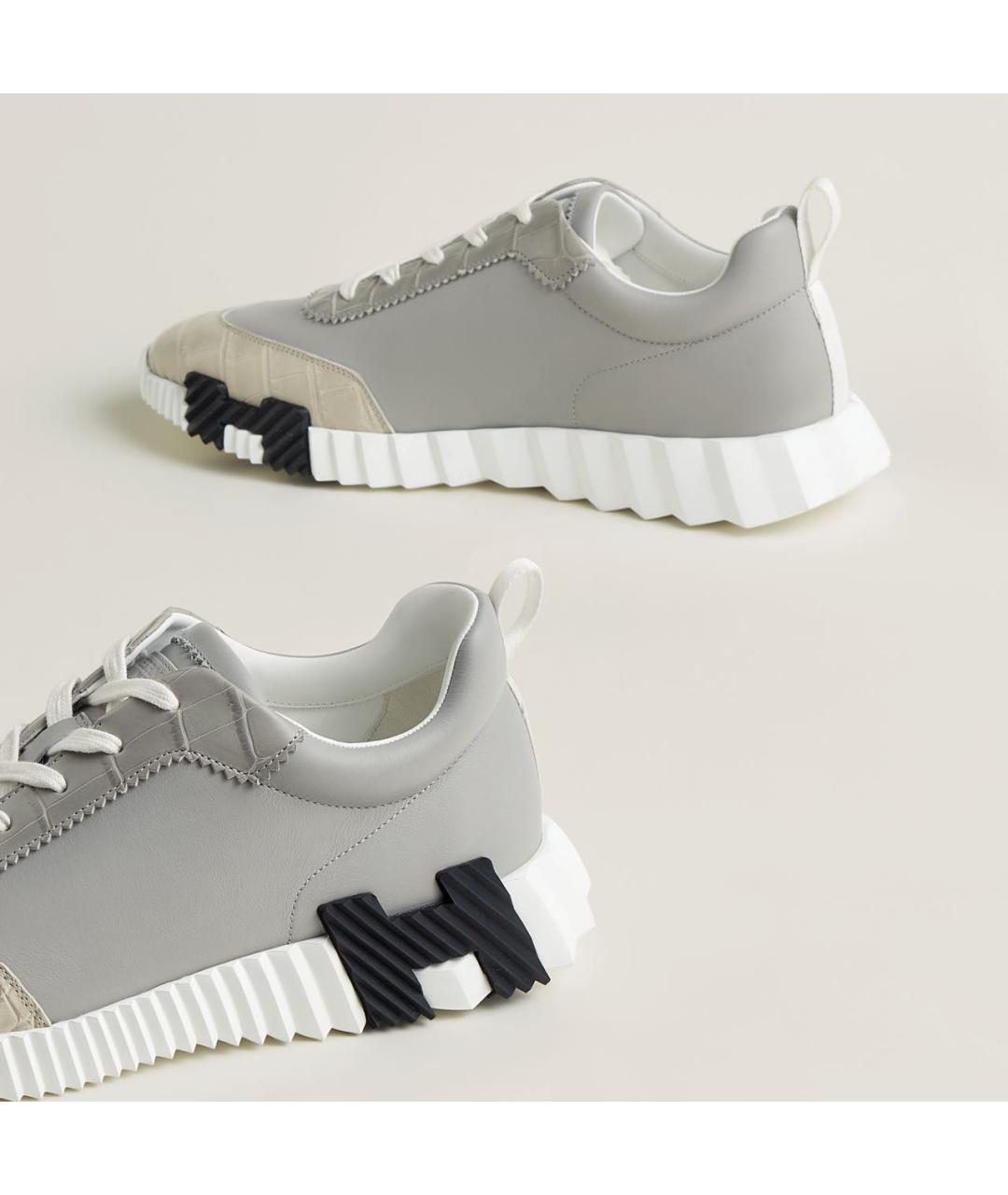 HERMES Серые низкие кроссовки / кеды из экзотической кожи, фото 5