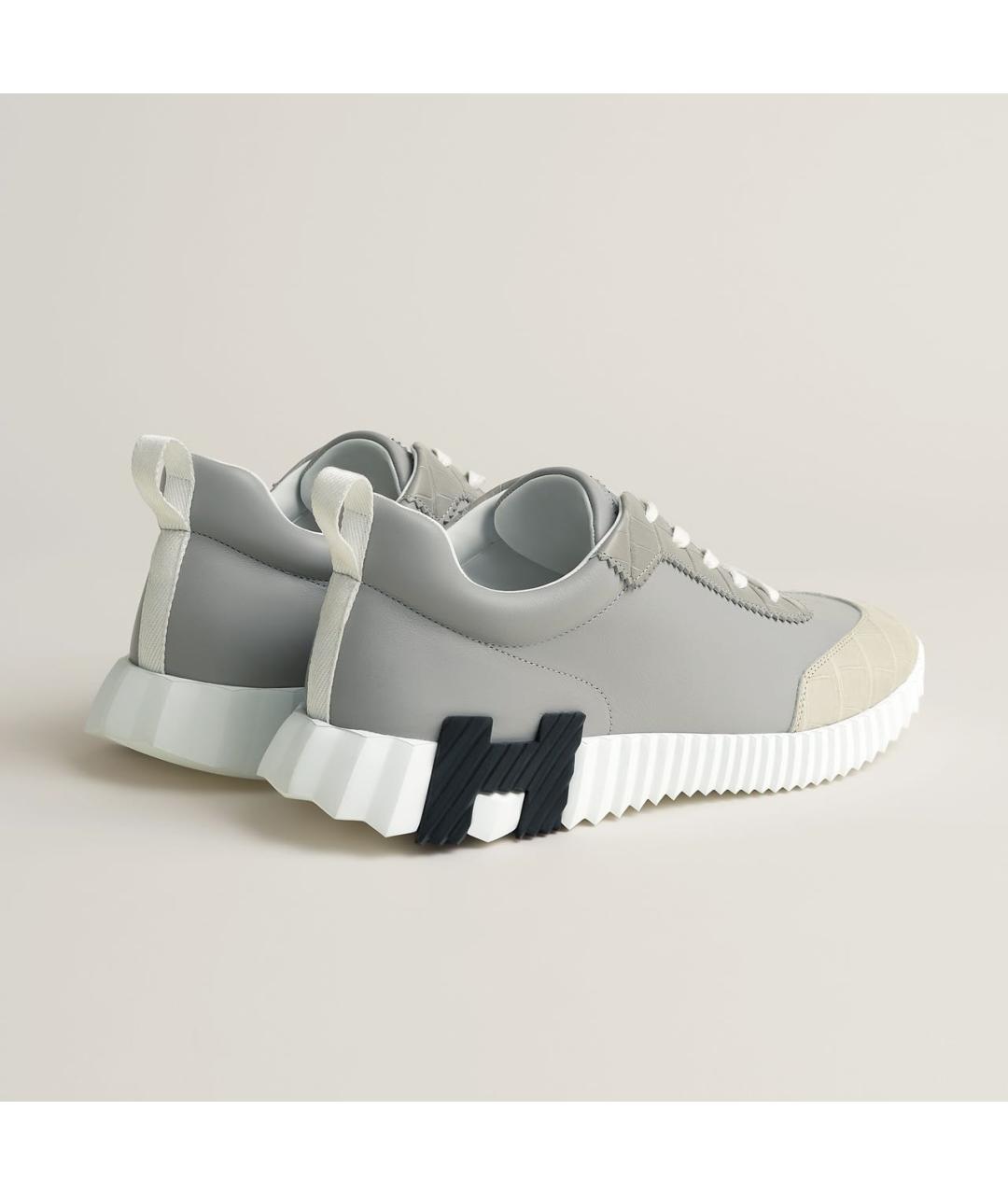 HERMES Серые низкие кроссовки / кеды из экзотической кожи, фото 4