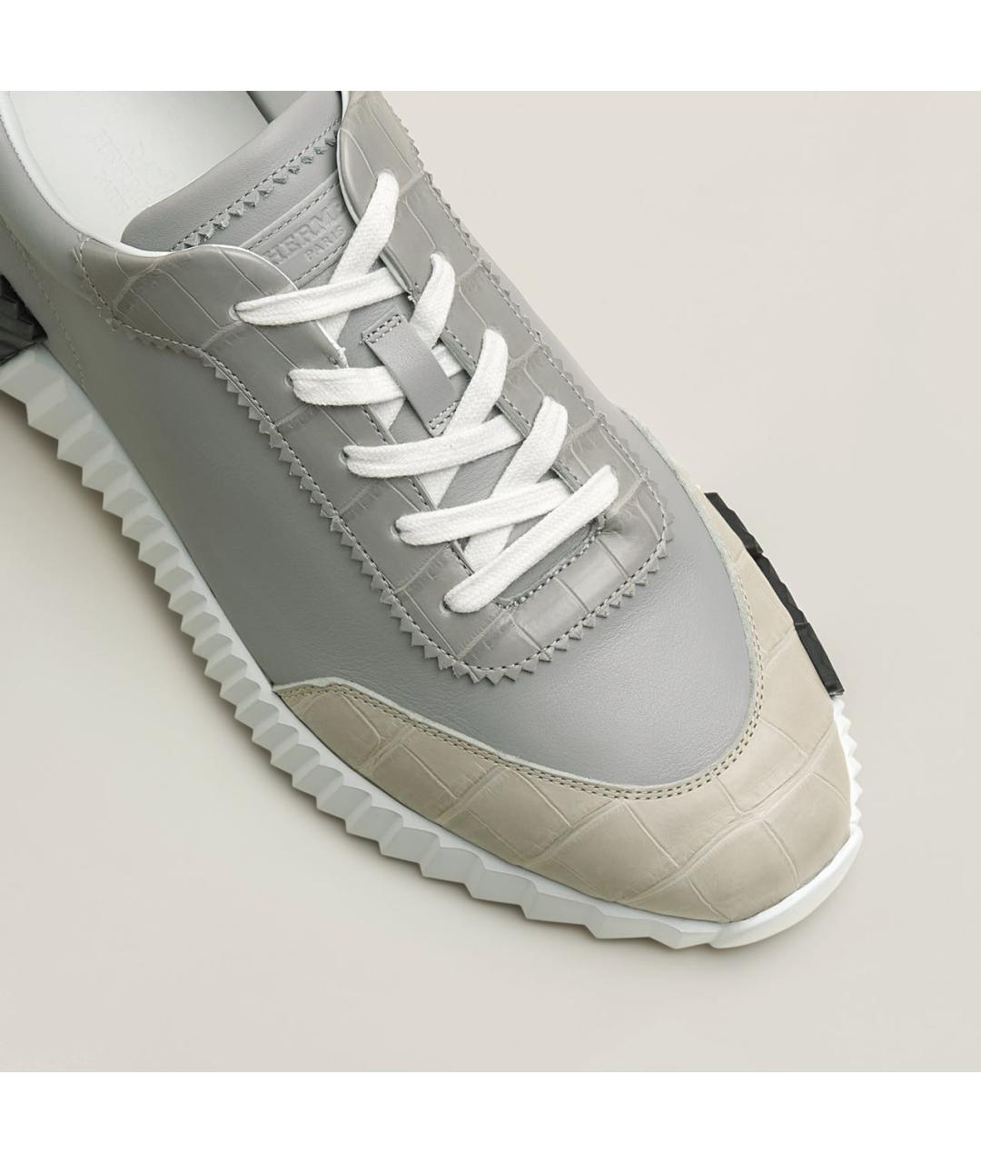 HERMES Серые низкие кроссовки / кеды из экзотической кожи, фото 6