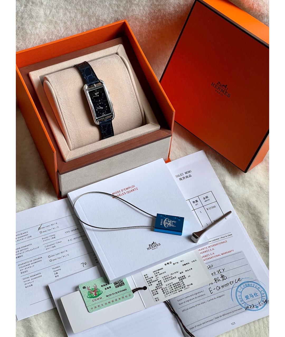 HERMES Черные металлические часы, фото 7