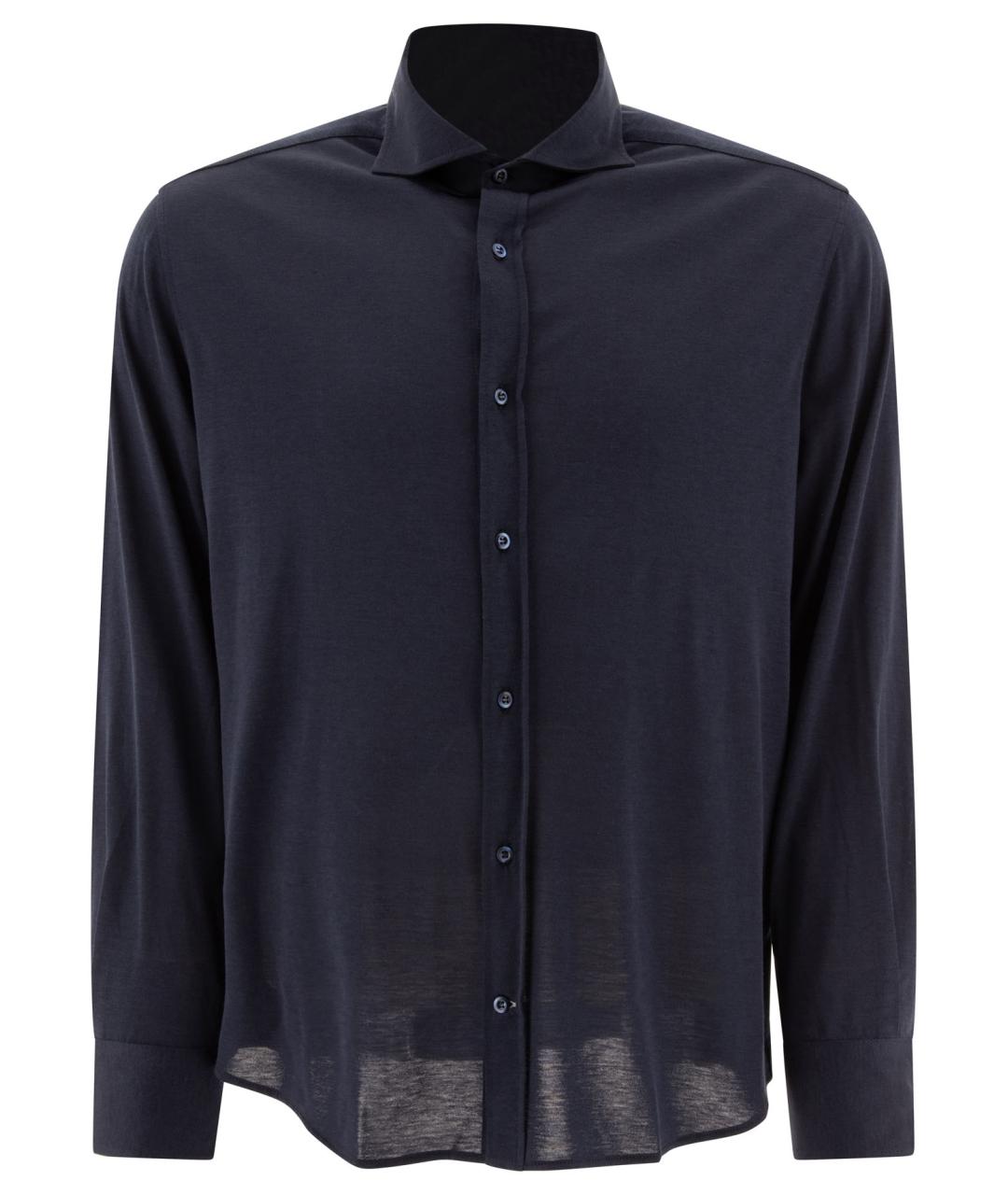 BRUNELLO CUCINELLI Темно-синяя шелковая кэжуал рубашка, фото 1