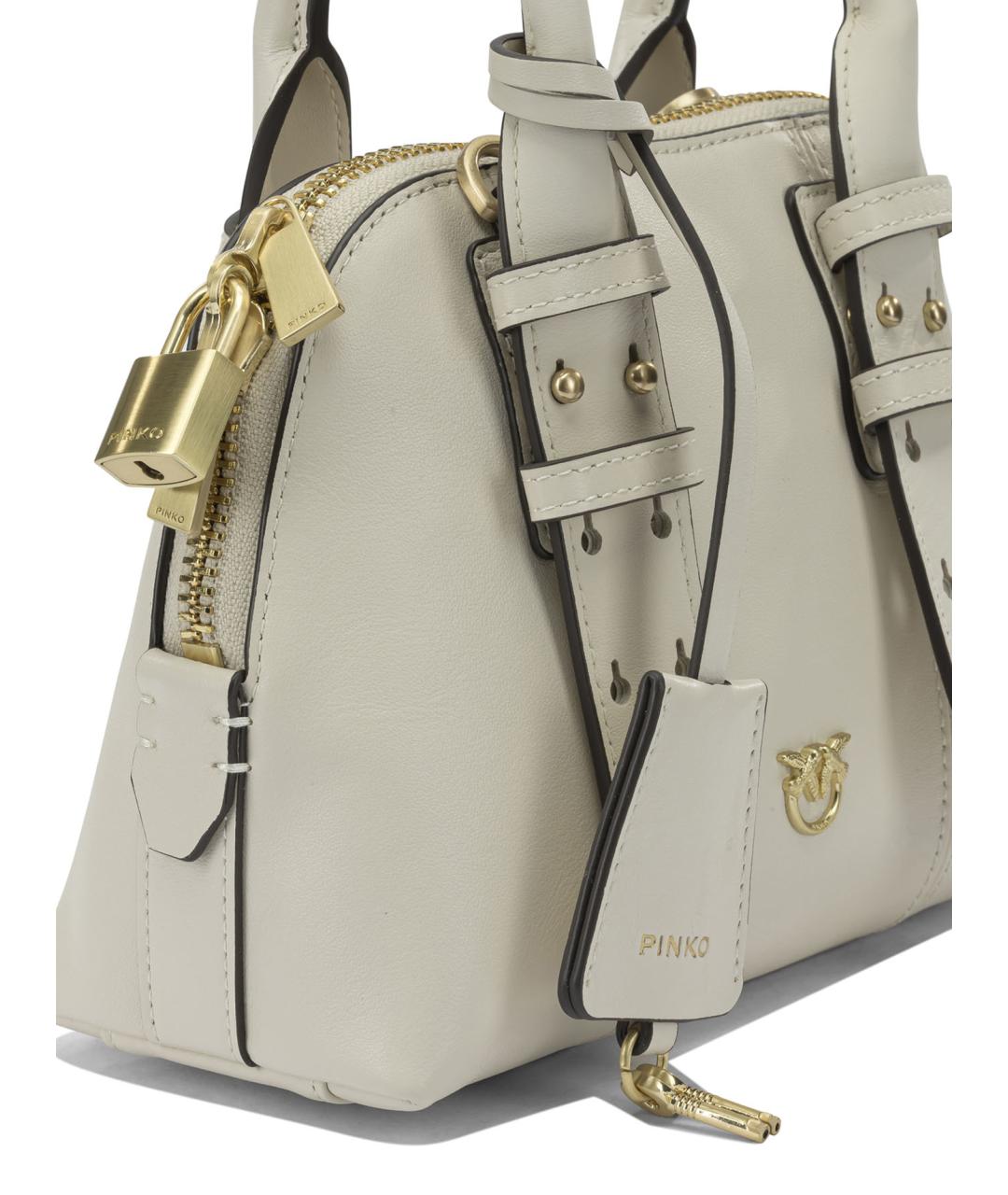 PINKO Белая кожаная сумка с короткими ручками, фото 4