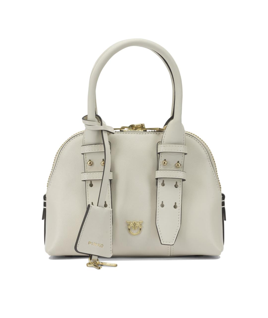 PINKO Белая кожаная сумка с короткими ручками, фото 1
