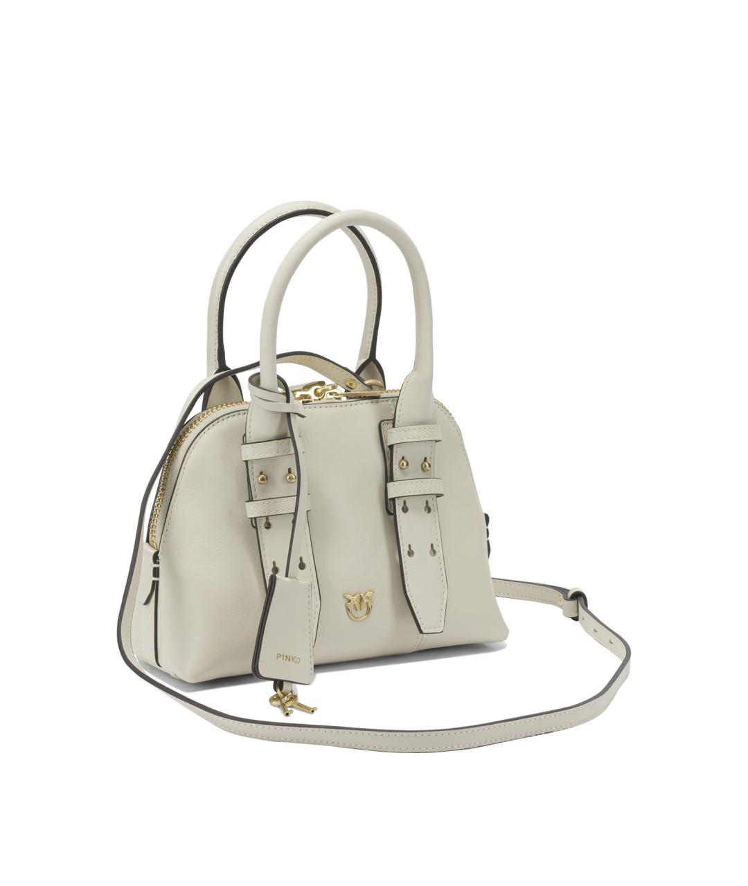 PINKO Белая кожаная сумка с короткими ручками, фото 2