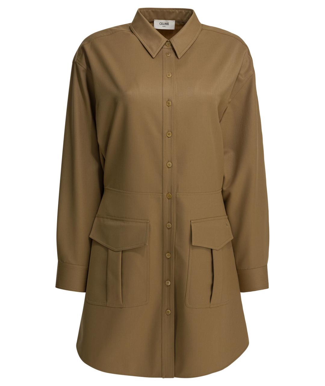 CELINE Коричневое шерстяное повседневное платье, фото 1