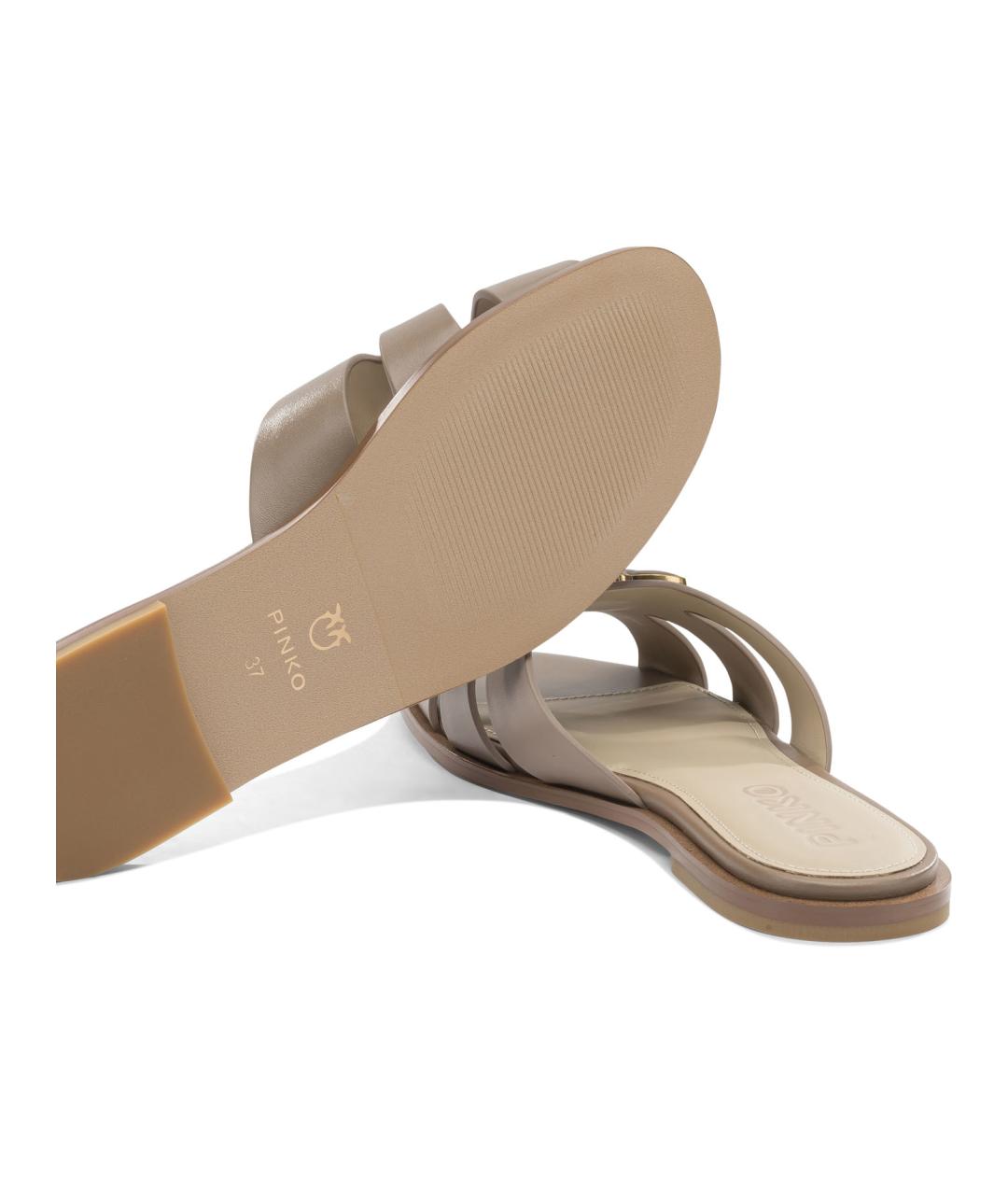 PINKO Бежевые кожаные шлепанцы, фото 5