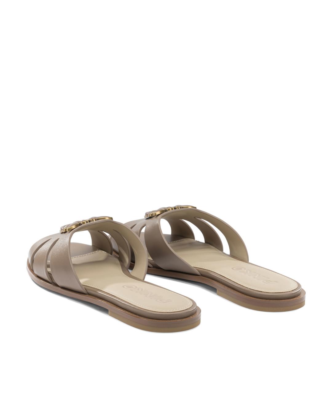 PINKO Бежевые кожаные шлепанцы, фото 4