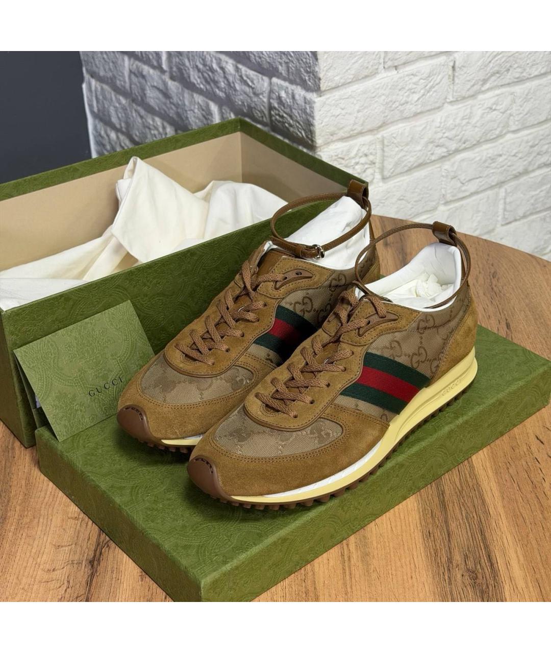 GUCCI Коричневые замшевые кроссовки, фото 2