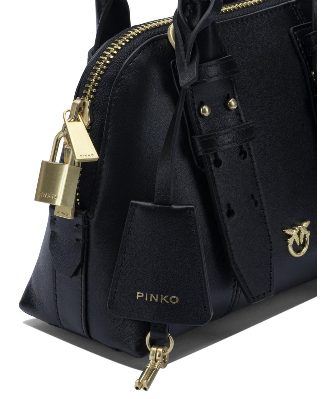 PINKO Черная кожаная сумка с короткими ручками, фото 4