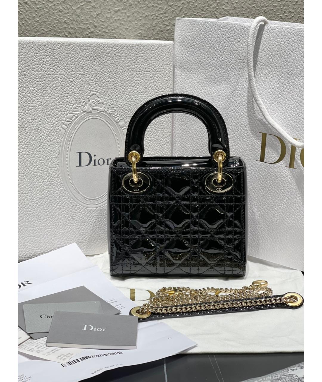 CHRISTIAN DIOR Черная сумка с короткими ручками из лакированной кожи, фото 5