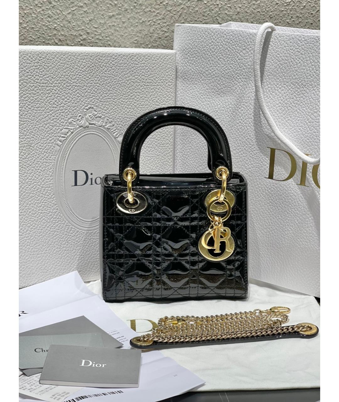 CHRISTIAN DIOR Черная сумка с короткими ручками из лакированной кожи, фото 10