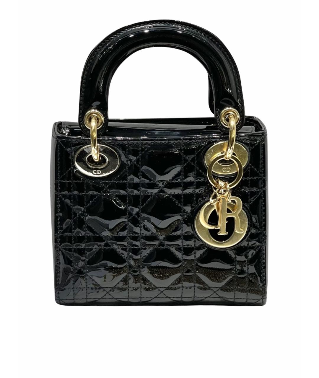 CHRISTIAN DIOR Черная сумка с короткими ручками из лакированной кожи, фото 1