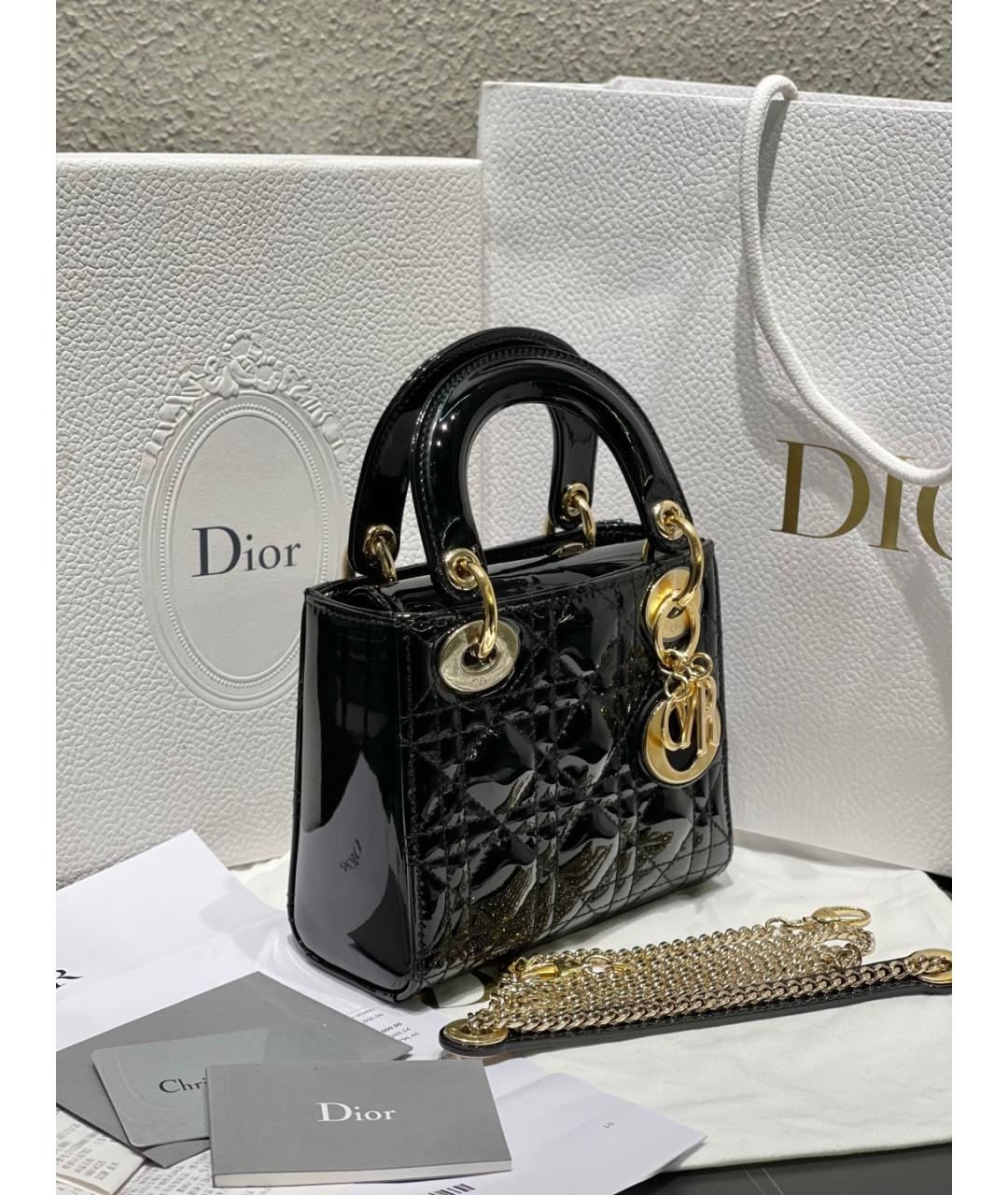 CHRISTIAN DIOR Черная сумка с короткими ручками из лакированной кожи, фото 3