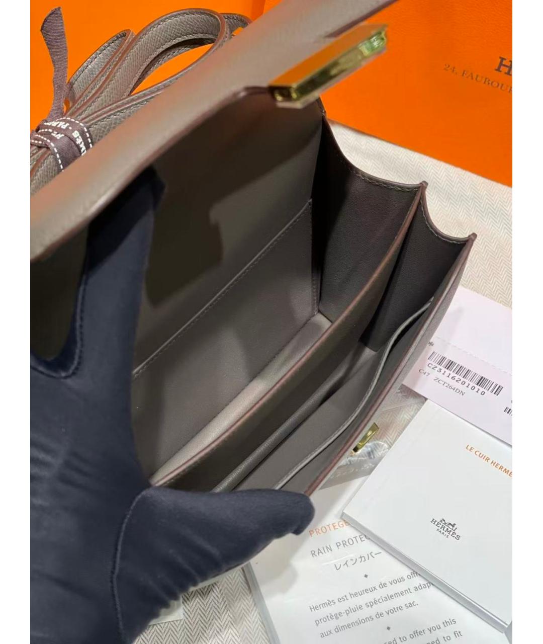 HERMES Серая кожаная сумка через плечо, фото 8