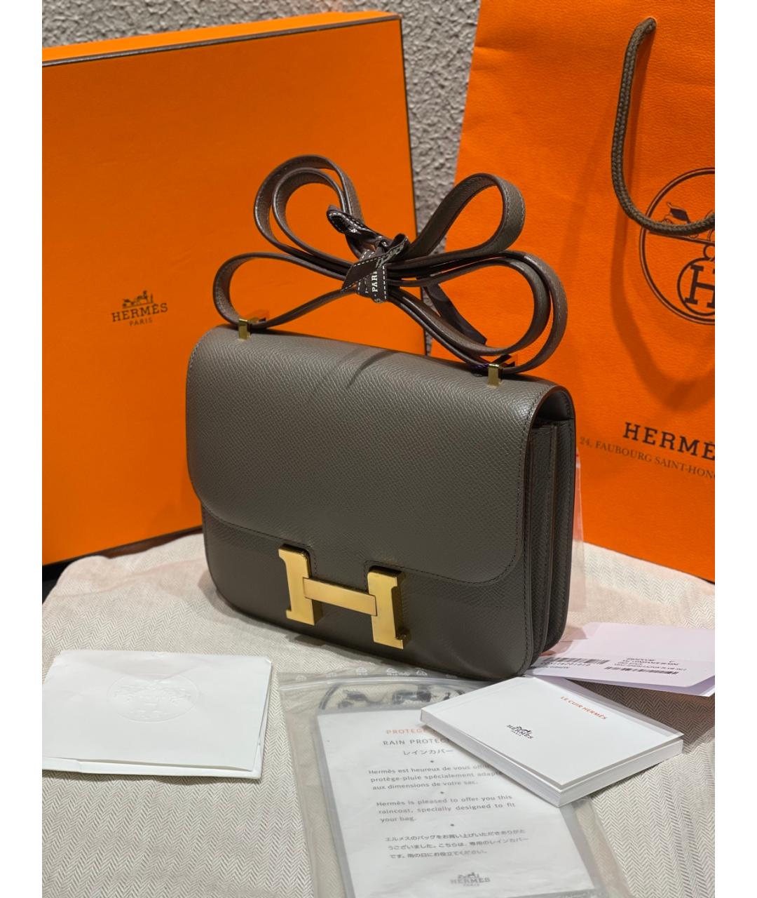 HERMES Серая кожаная сумка через плечо, фото 4