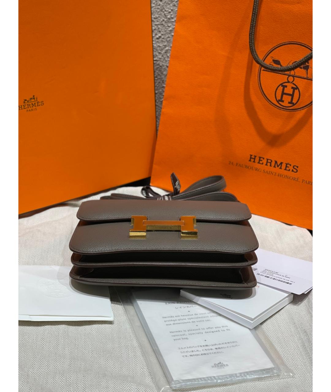 HERMES Серая кожаная сумка через плечо, фото 6