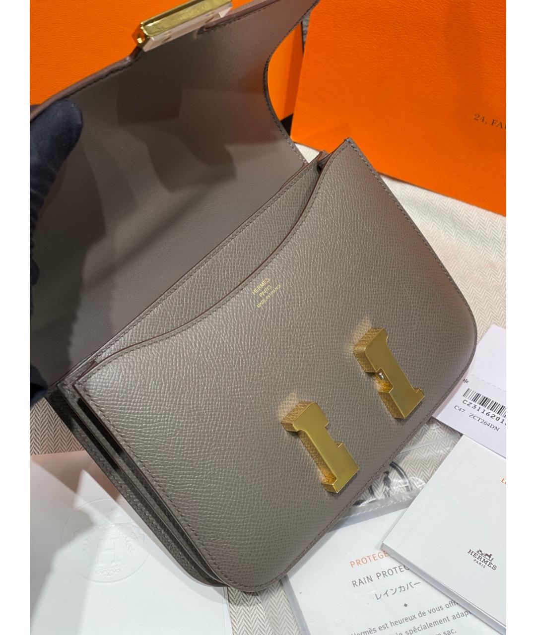 HERMES Серая кожаная сумка через плечо, фото 5