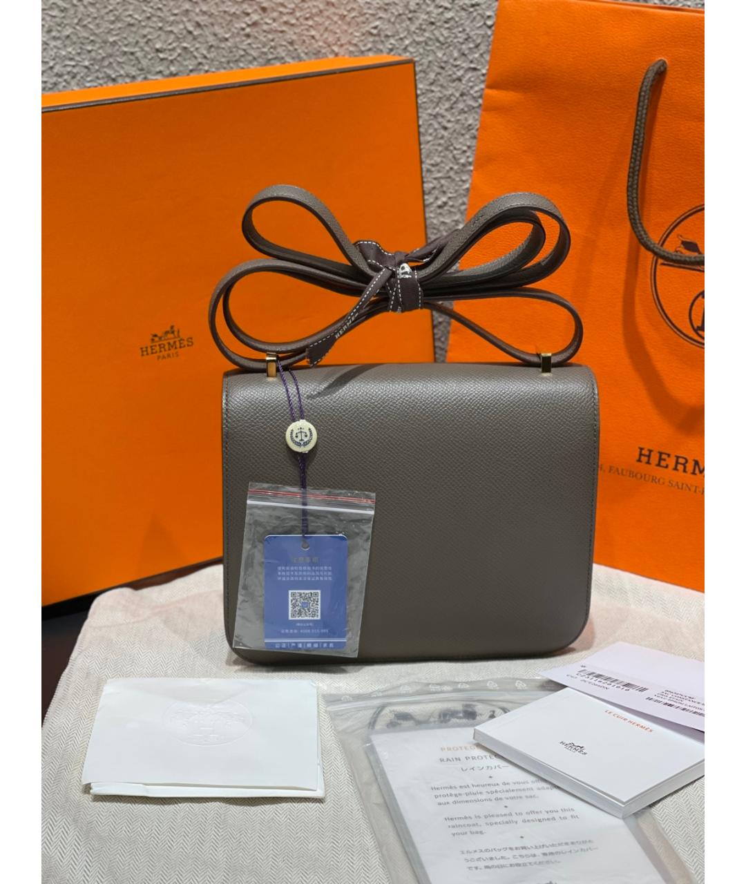 HERMES Серая кожаная сумка через плечо, фото 7