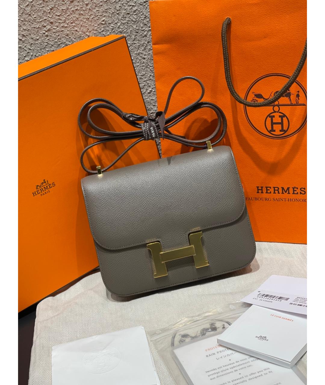 HERMES Серая кожаная сумка через плечо, фото 2