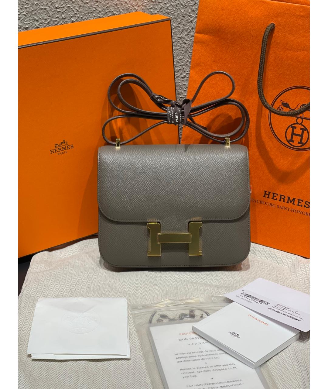 HERMES Серая кожаная сумка через плечо, фото 10
