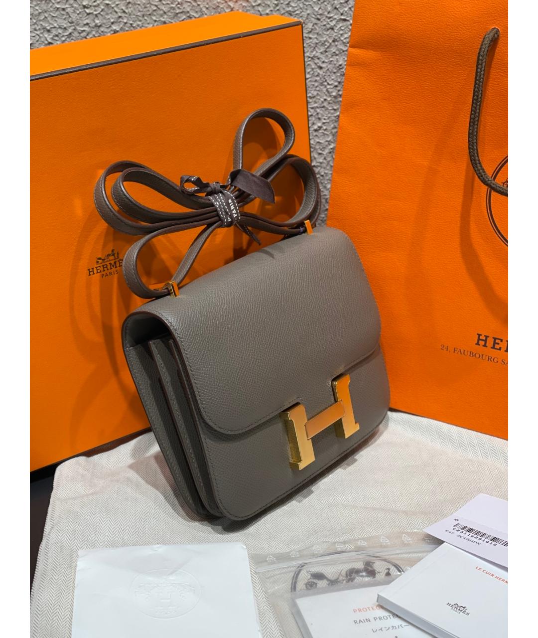 HERMES Серая кожаная сумка через плечо, фото 3