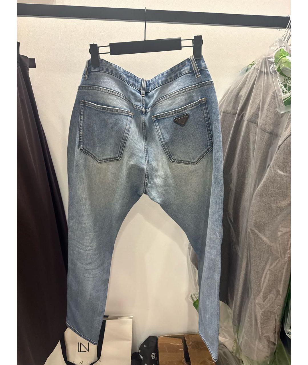 PRADA Синие хлопко-эластановые прямые джинсы, фото 2