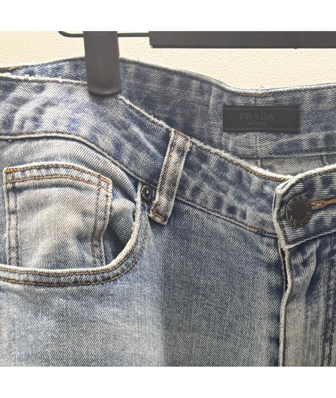 PRADA Синие хлопко-эластановые прямые джинсы, фото 3