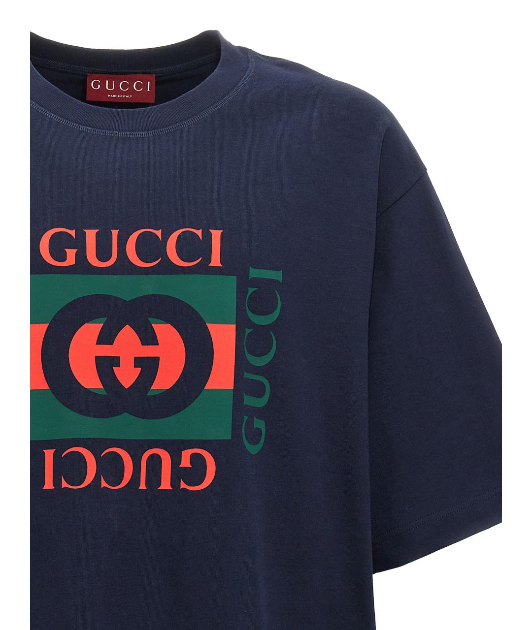 GUCCI Синяя хлопковая футболка, фото 3