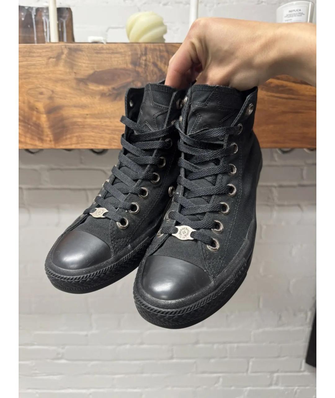 CHROME HEARTS Черные кожаные высокие кроссовки / кеды, фото 4