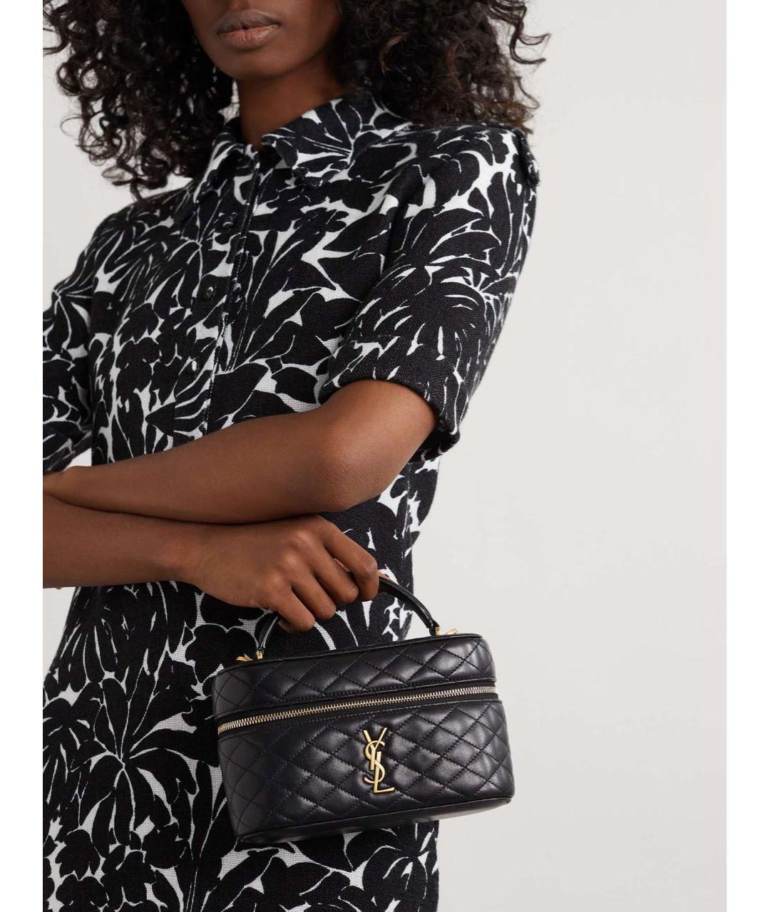 SAINT LAURENT Черная кожаная сумка с короткими ручками, фото 6