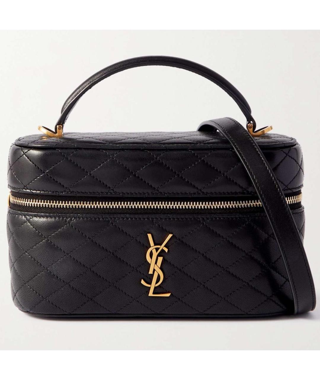 SAINT LAURENT Черная кожаная сумка с короткими ручками, фото 7