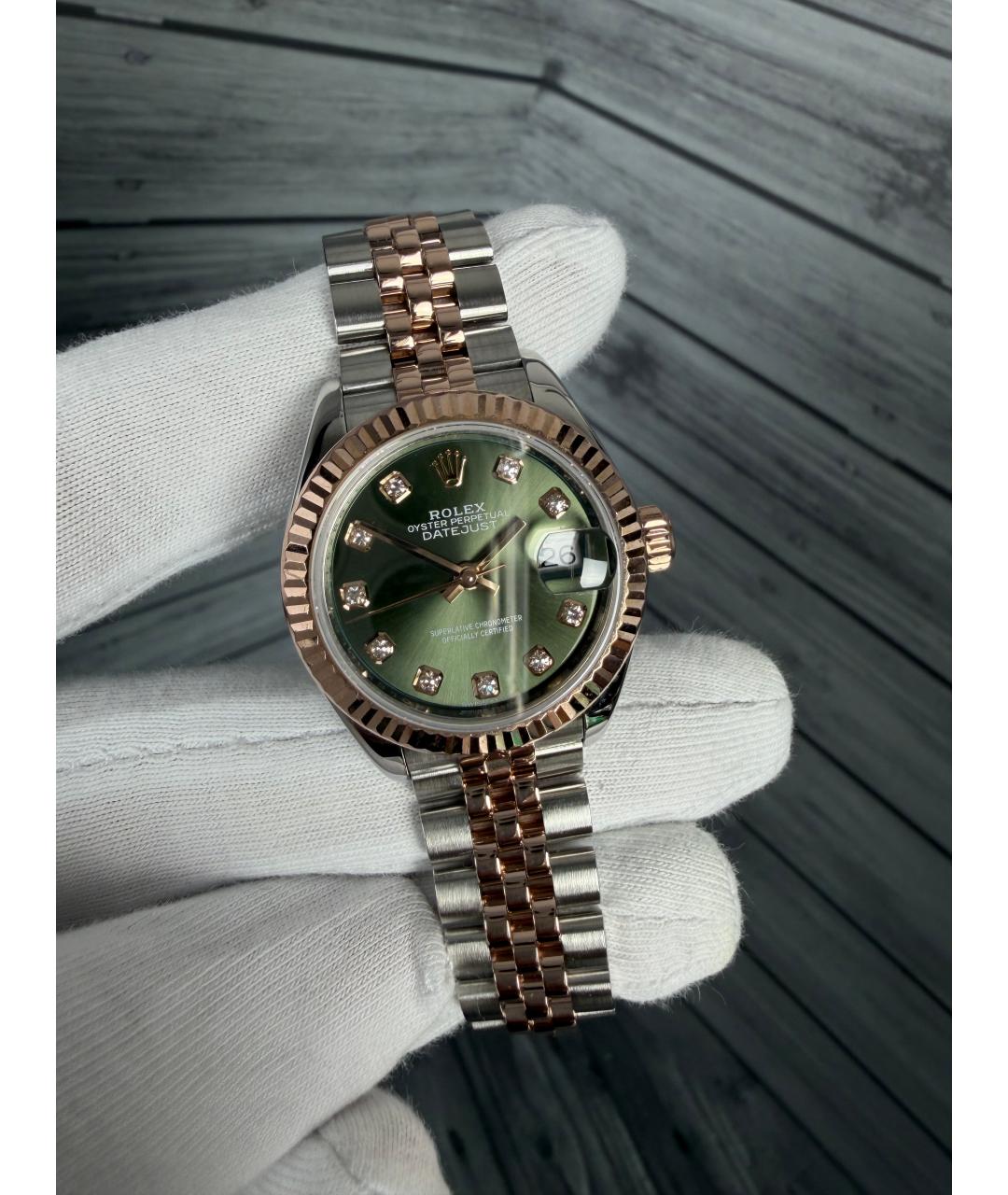 ROLEX Зеленые часы из желтого золота, фото 2