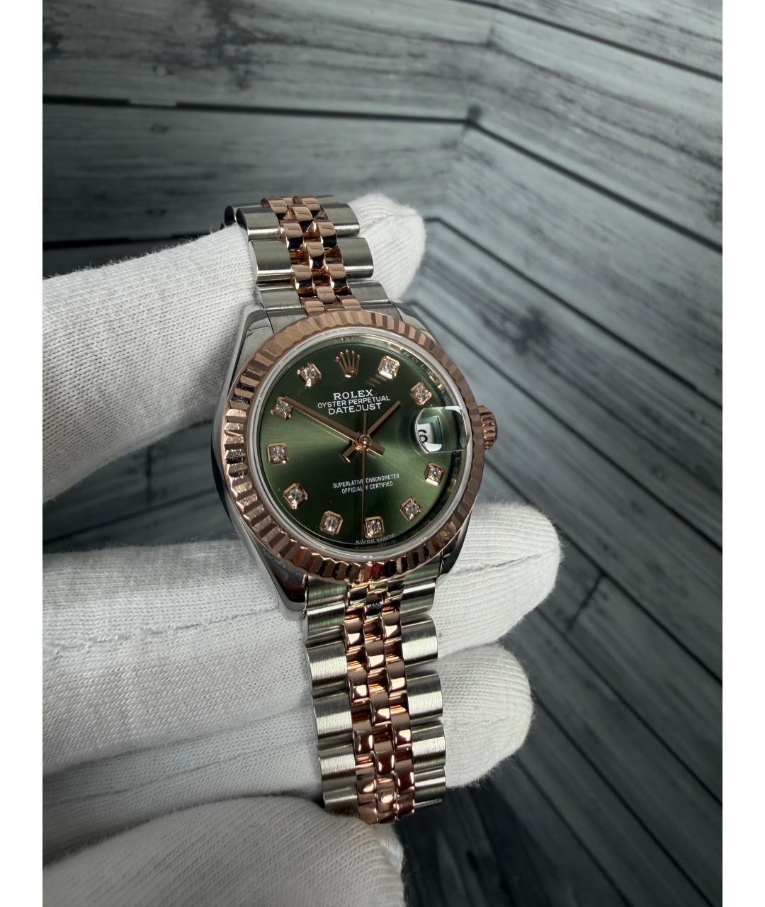 ROLEX Зеленые часы из желтого золота, фото 3