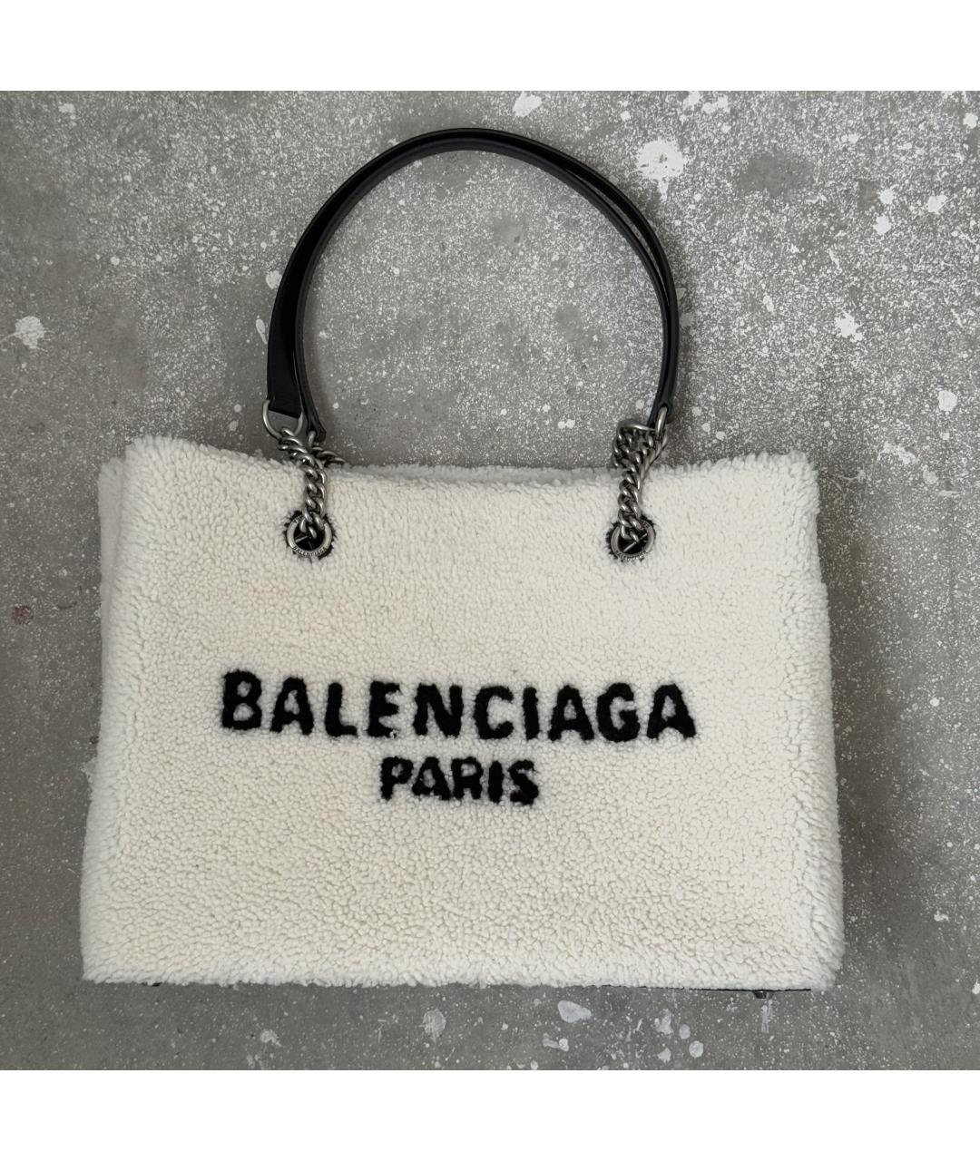 BALENCIAGA Белая шерстяная сумка с короткими ручками, фото 4