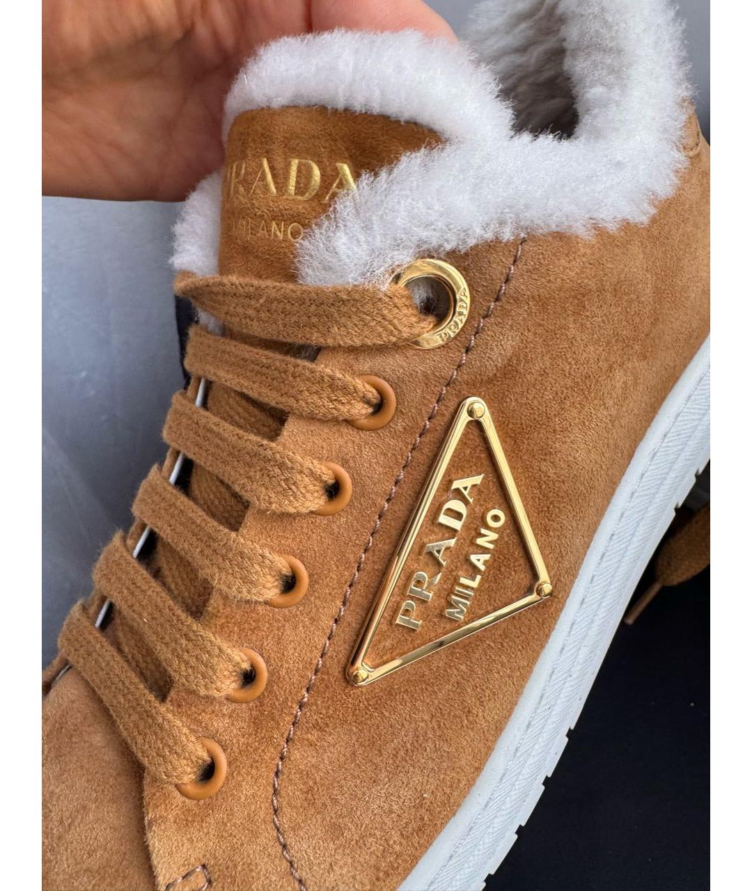 PRADA Коричневые замшевые кеды, фото 4