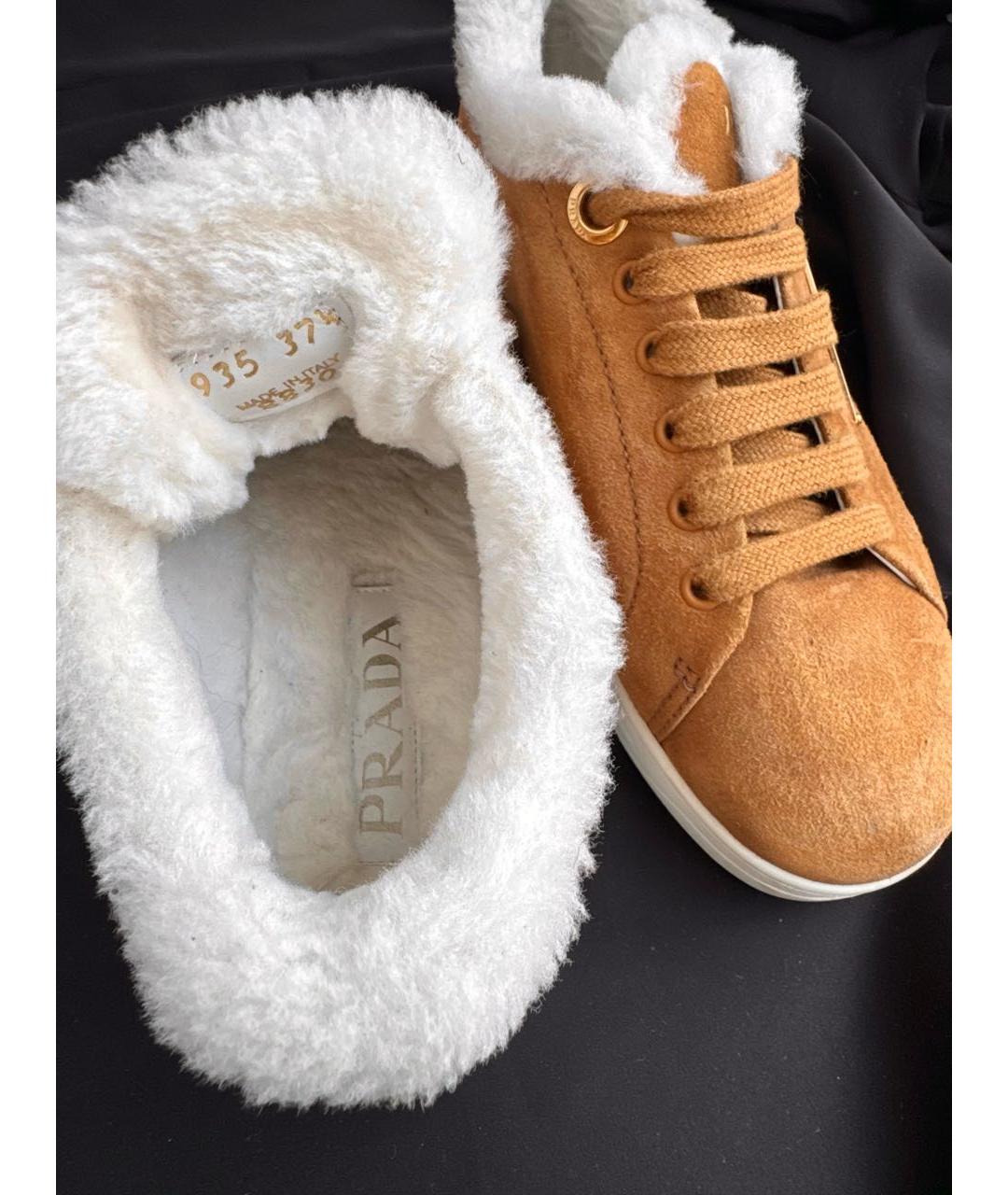 PRADA Коричневые замшевые кеды, фото 5