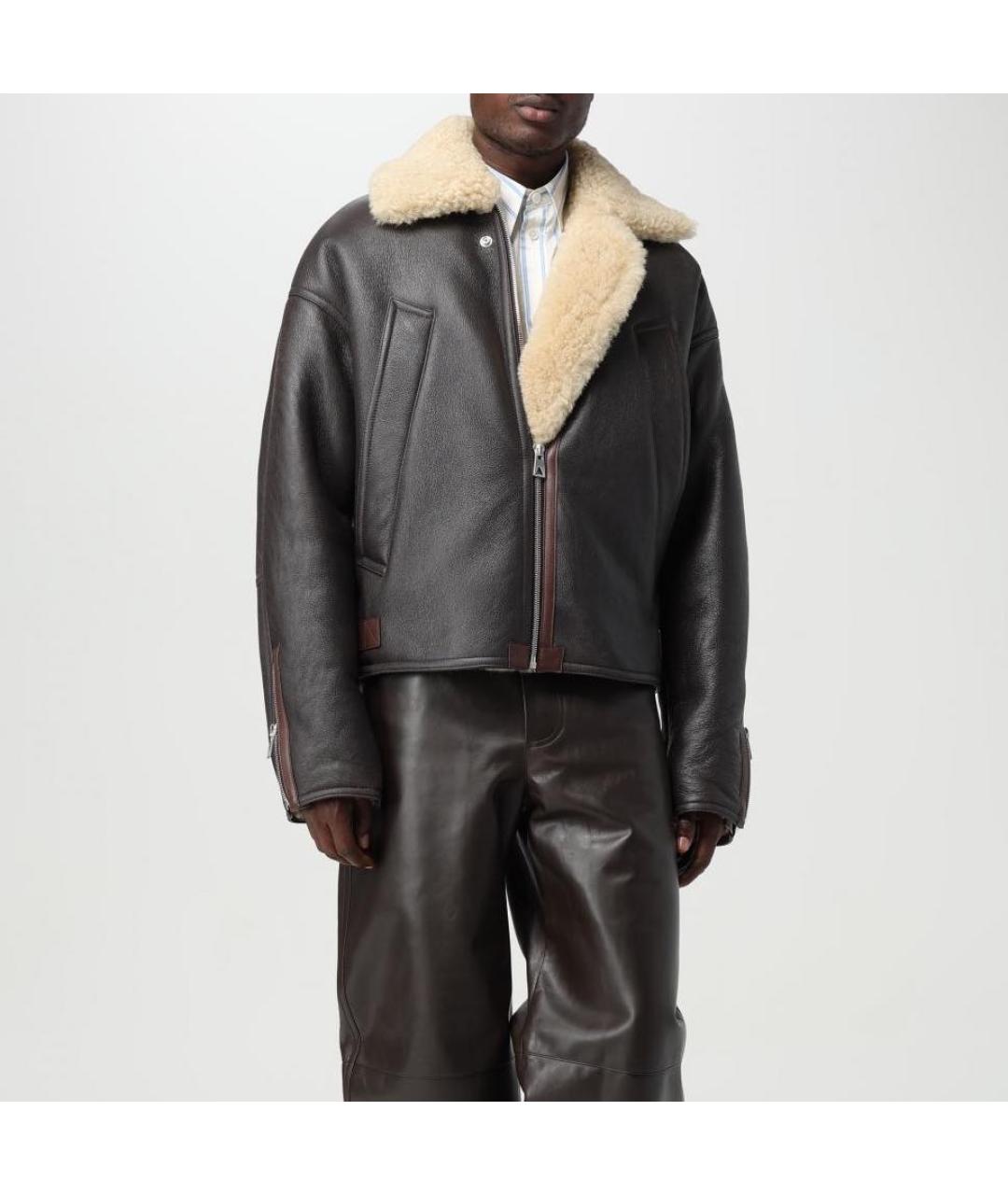 BOTTEGA VENETA Коричневая кожаная дубленка, фото 6